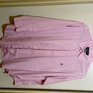 Ralph Lauren classic fit button down. Pink with navy and whit pinstripes.